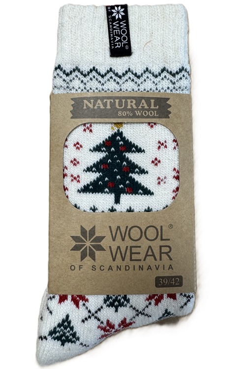 Julsockor Merry Christmas motiv från WOOLWEAR af 80% lammull