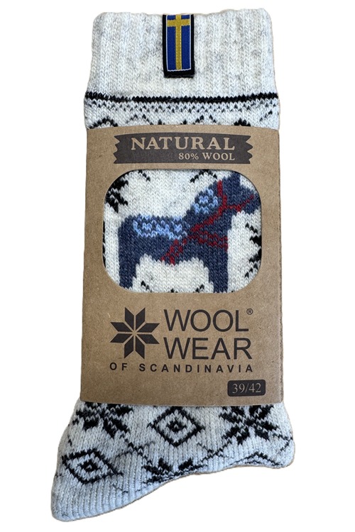 Dalahäst motiv ullsockor från WOOLWEAR af 80% lammull